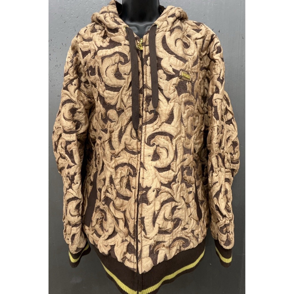 Lot 29 Jacket Women XL Brown Textured Baroque Pockets Hoodie Streetwear Y2K 90s